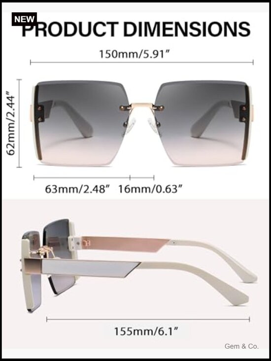 Oversized Square Frameless Sunglasses UV400 Protection Gradient Lens Metal Frame main image 6